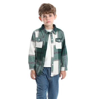 Модная детская рубашка-куртка унисекс: мягкая и теплая рубашка в клетку на осень (возраст 3-8 лет) 2