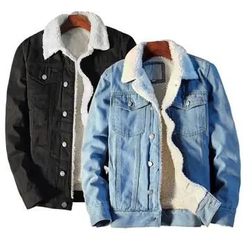 Модная ковбойская верхняя одежда, черные, синие Зимние джинсовые куртки, мужские теплые джинсовые пальто S-4XL 6