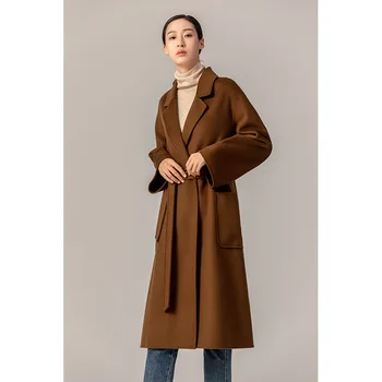 Модное женское двустороннее кашемировое пальто, женские роскошные шерстяные пальто средней длины D02 13