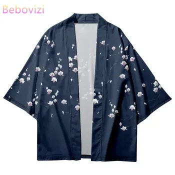 Модное женское кимоно с цветочным принтом, рубашка-кардиган 2023, винтажная японская Юката, женская летняя уличная одежда, Пляжный халат, одежда