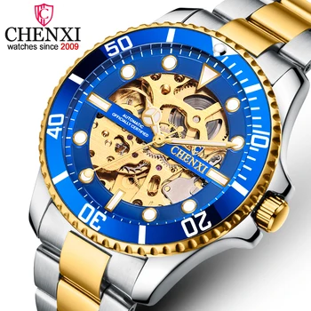Модные автоматические механические часы Chenxi мужские полностью золотые водонепроницаемые деловые часы из нержавеющей стали Male Relogio Masculino 17