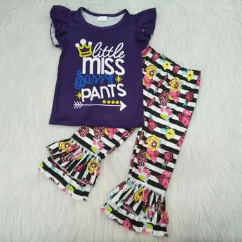 Модные брюки с цветочным рисунком RTS, Комплекты детской весенней одежды, Костюмы в полоску для малышей, наряды Мисс Сасси для девочек 7