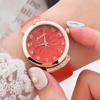 Модные кварцевые женские наручные часы Watches Quartz Изысканный Кожаный ремень Bwomen Flower Rhinestone Watch Montre Femme Relogio