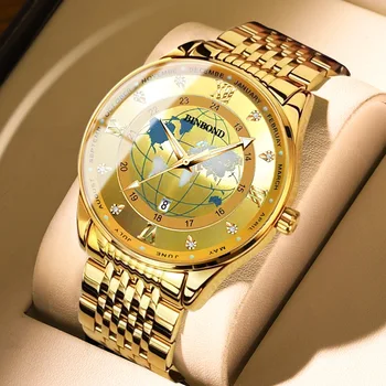 Модные мужские спортивные часы для мужчин, роскошные кварцевые наручные часы из нержавеющей стали, светящиеся часы, мужские деловые повседневные часы, золото 14