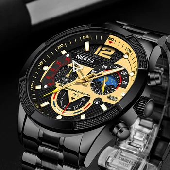 Модные мужские часы NIBOSI, роскошные водонепроницаемые кварцевые часы из нержавеющей стали с хронографом, мужские часы в деловом стиле 2021 года. 8