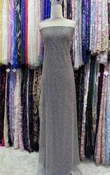 Модный дизайн 5Y Ткань высшего качества Ручной работы Вышивка бисером Сетка кружево блестки для вечерних или свадебных платьев