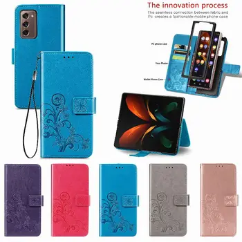 Модный кошелек, футляр для карт, откидная крышка для Samsung Galaxy Z Fold4 /3 / 2, защитная магнитная застежка, кожаный чехол для телефона с цветочным тиснением 8