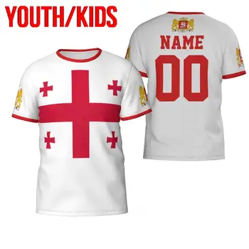 Молодежь Дети Пользовательское имя Номер Флаг страны Джорджия 3D футболки Одежда Футболка Футболки для мальчиков и девочек Топы Подарок на день рождения Размер США