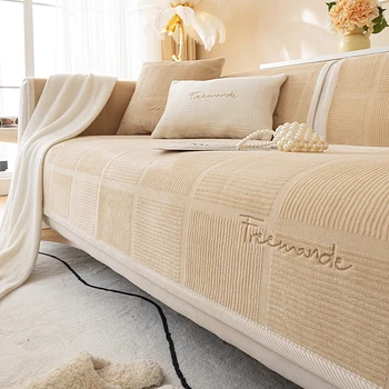 Молочный плюшевый чехол для дивана, зимняя диванная подушка, Разноразмерное диванное полотенце, простые чехлы для диванов для украшения дома, гостиной 6