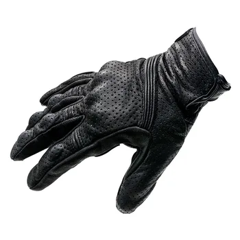 Мотоциклетные длинные кожаные перчатки для верховой езды, черные велосипедные перчатки на весь палец с дышащими отверстиями, доступно несколько размеров