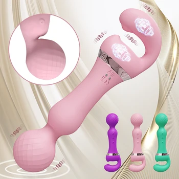 Мощный вибратор 2 В 1, женская волшебная палочка, стимулятор клитора, USB-подзарядка, массажер для точки G, секс-игрушки, Фаллоимитатор для женщин 8