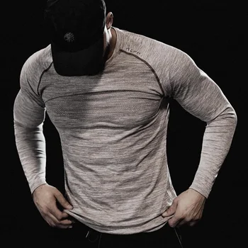 Мужская брендовая футболка для фитнеса, бега, тренажерного зала с длинным рукавом, компрессионные рубашки быстрого высыхания, Спортивная одежда, мужская спортивная облегающая футболка 2