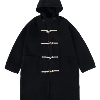 Мужская зимняя куртка в стиле ретро с капюшоном на роговых пуговицах, Свободное пуховое пальто средней длины, Ветрозащитная одежда унисекс в стиле милитари в элегантном стиле 7