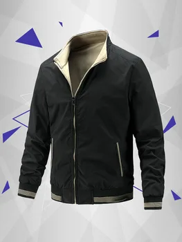 Мужская куртка весенне-осенняя двусторонняя одежда Повседневное модное тонкое пальто Трендовая деловая мужская верхняя одежда 7