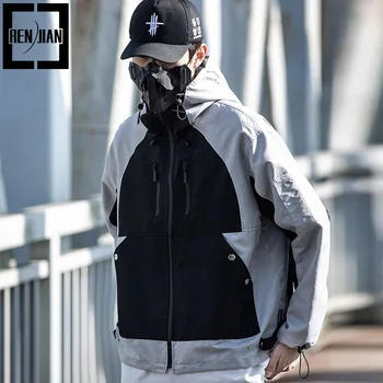 Мужская модная куртка Techwear с капюшоном Hi Street Oversize в стиле хип-хоп, тактическое пальто, верхняя одежда с карманами в стиле пэчворк 12