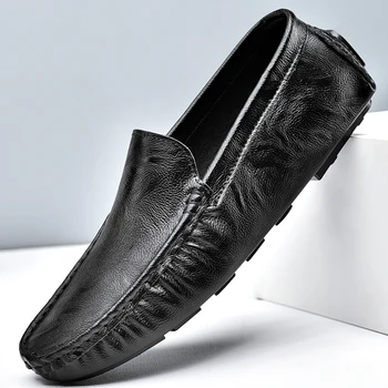 Мужская обувь из натуральной кожи, Большие Размеры 47, Официальная Повседневная обувь, Мокасины, Роскошные Итальянские Дышащие Лоферы-лодочки Без застежки Для Вождения