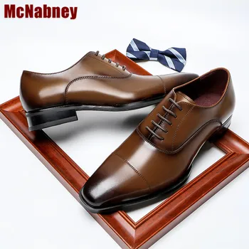Мужская официальная кожаная обувь, мужская деловая обувь из натуральной кожи для поездок на работу С квадратной головкой, джентльменские туфли на шнуровке 16