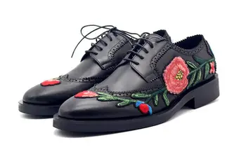 Мужская официальная обувь с высоким берцем, туфли-броги на шнуровке, натуральная кожа с вышивкой, черная свадебная мужская обувь