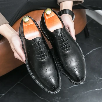 Мужские оксфорды из натуральной кожи, удобные модельные туфли Originals, официальные деловые повседневные туфли-дерби на шнуровке для мужчин 17