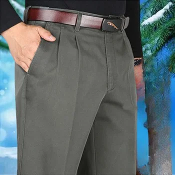 Мужские осенние классические однотонные повседневные брюки из плотного хлопка с мягкой завышенной талией, деловые офисные брюки, одежда A240 14