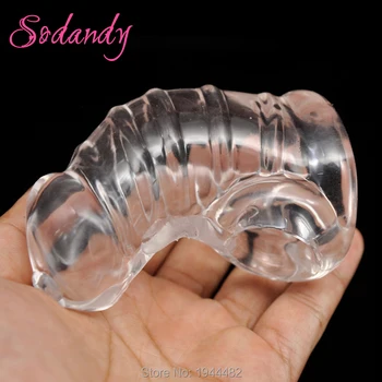 Мужское устройство целомудрия SODANDY Прозрачный рукав для пениса, презерватив, ограничители для члена с шипами, кольца для пениса, Регулируемый Пояс Целомудрия Для мужчин