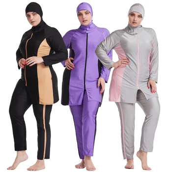 Мусульманские купальники Исламский хиджаб с полным покрытием Плюс Размер Летней пляжной одежды для плавания Арабская женская пляжная одежда Burkini Femme Swimsuit Modest