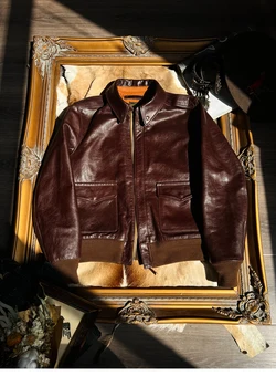 Мягкая воловья кожа A2 Pilot без покрытия, вощеная маслом, классическая весенне-осенняя кожаная куртка в стиле милитари 8