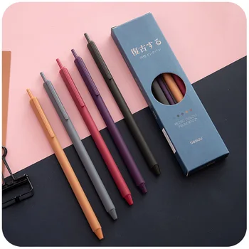Набор гелевых ручек в стиле ретро 5 цветов, выдвижные винтажные ручки 0,5 мм с тонкой точкой для ведения журнала, подарочная раскраска 