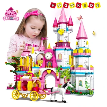 Набор игрушек для строительства замка в городе друзей, 998 ШТ., Мультяшная сказка, Архитектура замка принцессы, Строительные блоки, Игрушка для девочки