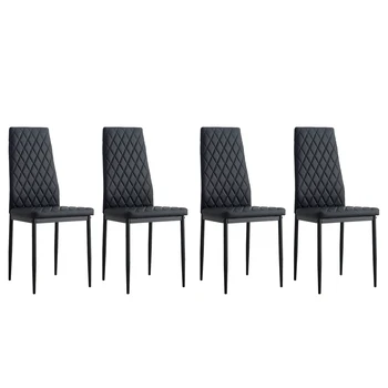 Набор обеденных стульев на 4 персоны, Обеденные стулья для столовой /гостиной, кухонные стулья без подлокотников, сиденье с высокой спинкой, обитое искусственной кожей 16