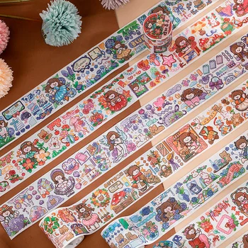 Наклейка для дневника с нарисованными от руки мультяшными персонажами из серии Flower Aguo серии Washi 4 стиля