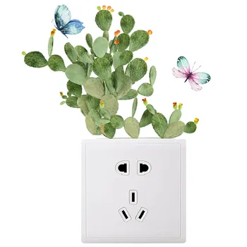 Наклейка на мини-выключатель, Зеленое растение, Кактус, Защитная крышка для розетки, декор комнаты, 3D настенный выключатель, розетка, наклейка на стену 10