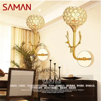 Настенные светильники SAMAN, современные креативные светодиодные золотые бра, хрустальные светильники для дома, спальни