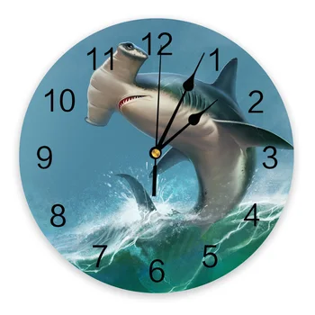 Настенные часы с акулой-брызгами океанской волны, бесшумные цифровые часы для украшения дома, спальни, кухни, гостиной 2