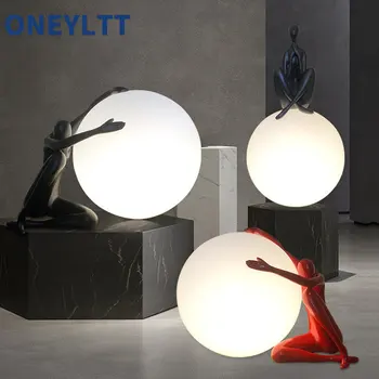 Настольная лампа Nordic Round Ball Humanoid Moon, креативная настольная лампа Hold The Ball, настольная лампа для гостиной, Настольная лампа для спальни, прикроватная лампа со светодиодной подсветкой 14