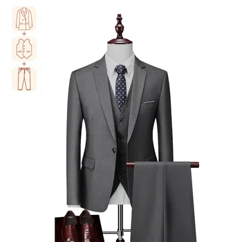 Настоящий мужской серый деловой повседневный костюм, Костюм-двойка / тройка для официальных мероприятий, Черные костюмы премиум-качества, Размеры M-6XL 13