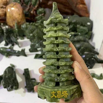 Натуральный зеленый нефрит башня Вэньчан драгоценный камень хрустальная пагода 10