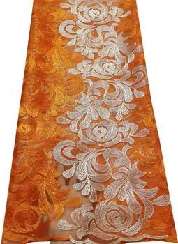 Нигерийская модная тюлевая кружевная ткань Высококачественная Французская сетчатая кружевная ткань для свадебного платья 5 ярдов Африканской кружевной ткани AYL247 Оранжевый 9