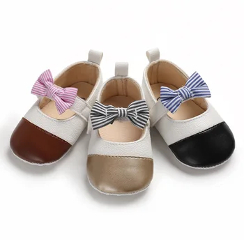 Новая весна Англия стиль 0-18М Принцесса малыш девочка мягкий PU ботинки с бантом младенческой Prewalker новорожденных Детская обувь 5