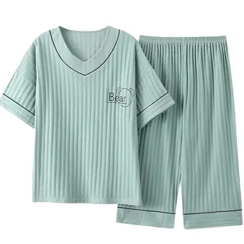 Новая женская домашняя одежда, высококачественная хлопковая пижама, женские летние укороченные брюки с короткими рукавами, одежда для молодых и среднего возраста 8