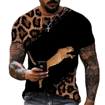 Новая мужская футболка Animal World с мощным леопардовым 3D принтом, летняя уличная одежда, тренд, 0-образный вырез, короткий рукав, топ оверсайз, уличная мода 5