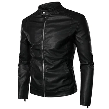 Новая осенняя мужская мотоциклетная кожаная куртка с воротником-стойкой, пальто, тонкая кожаная куртка для стирки, британская куртка