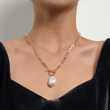 Новое геометрическое ожерелье-цепочка с жемчужиной особой формы для женщин, Темпераментное Универсальное ожерелье 2023, Ювелирные аксессуары 10