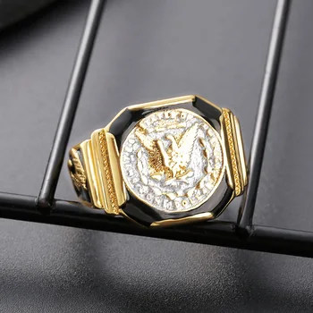 Новое кольцо US Silver King с орлом, доллар США, роскошное доминирующее золотое двухцветное европейское и американское мужское кольцо 2