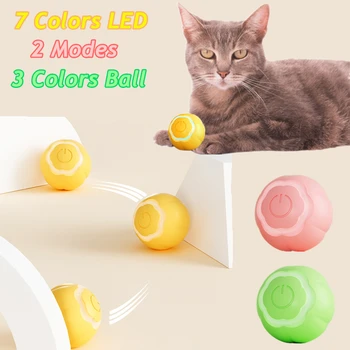 Новое обновление Умный Интерактивный кошачий мяч с 7 цветными светодиодами, бесшумный Прочный Автоматический прокат для котенка, перезаряжаемая Электрическая игрушка для кошек 2