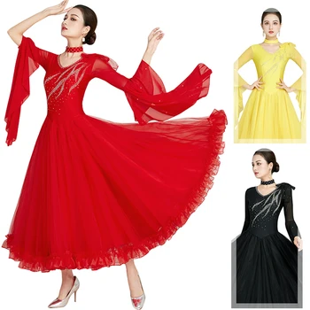 Новое сексуальное современное танцевальное платье Национального стандарта, женские платья для бальных танцев, костюмы для вальса с длинным рукавом высшего качества 3