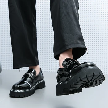 Новые деловые повседневные туфли из лакированной кожи в британском уличном стиле для мужчин, черные мужские туфли, увеличивающие рост, повседневные туфли для подростков 11