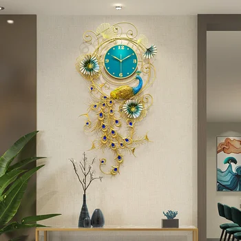Новые китайские настенные часы семейная гостиная часы в китайском стиле простое украшение бесшумное творческое искусство часы с павлином Европейский стиль
