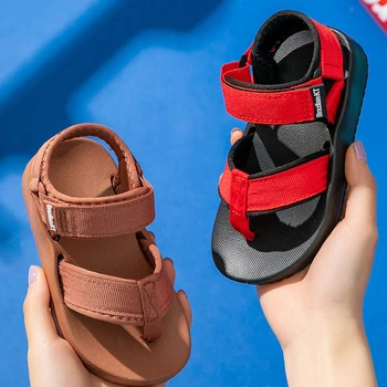Новые летние детские сандалии 2022 года, парусиновые сандалии на нескользящей подошве для мальчиков и девочек, уличная пляжная детская обувь Sandalias 1