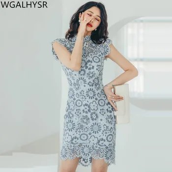 Новые летние женские простые платья-карандаш в Корейском стиле без рукавов, элегантные тонкие кружевные платья неправильной формы, Vestidos 3